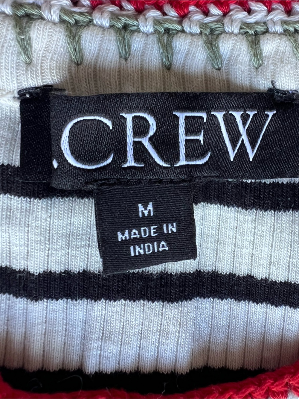 J.Crew Ribbed Stripe Tee Women's Medium Embroidered Trim Knit Short Sleeve Top - Picture 2 of 7